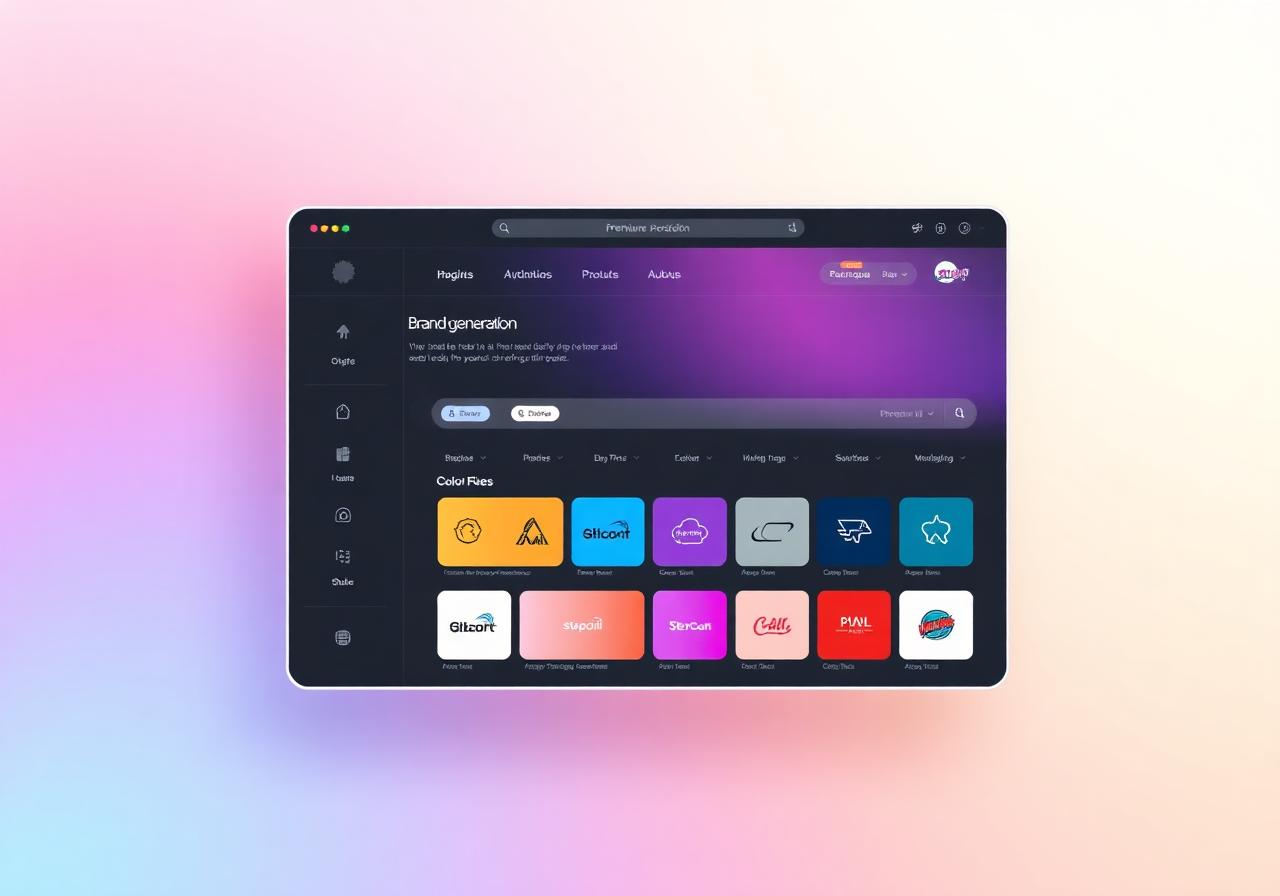 Brand kit workspace with logo cards and palette